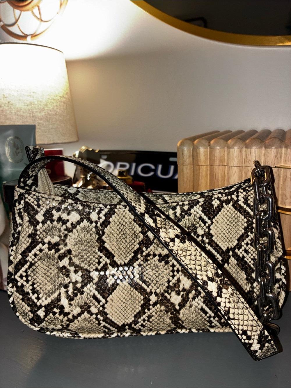 Worthington Black & Cream Snakeskin-Print Shoulder Bag